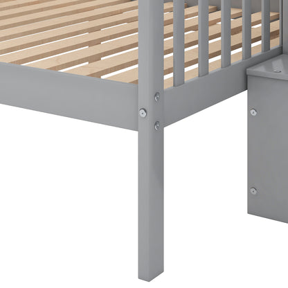 Gray Twin over Full Stairway Bunk Bed with Storage