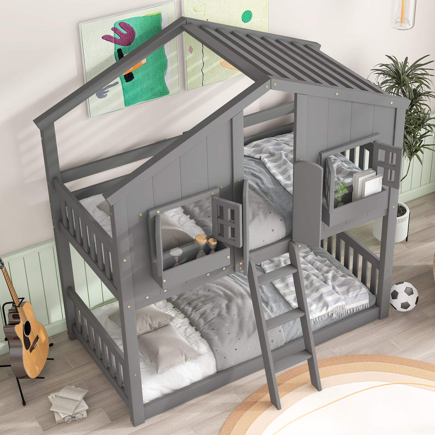 Club House Gray Twin over Twin Bunk Bed