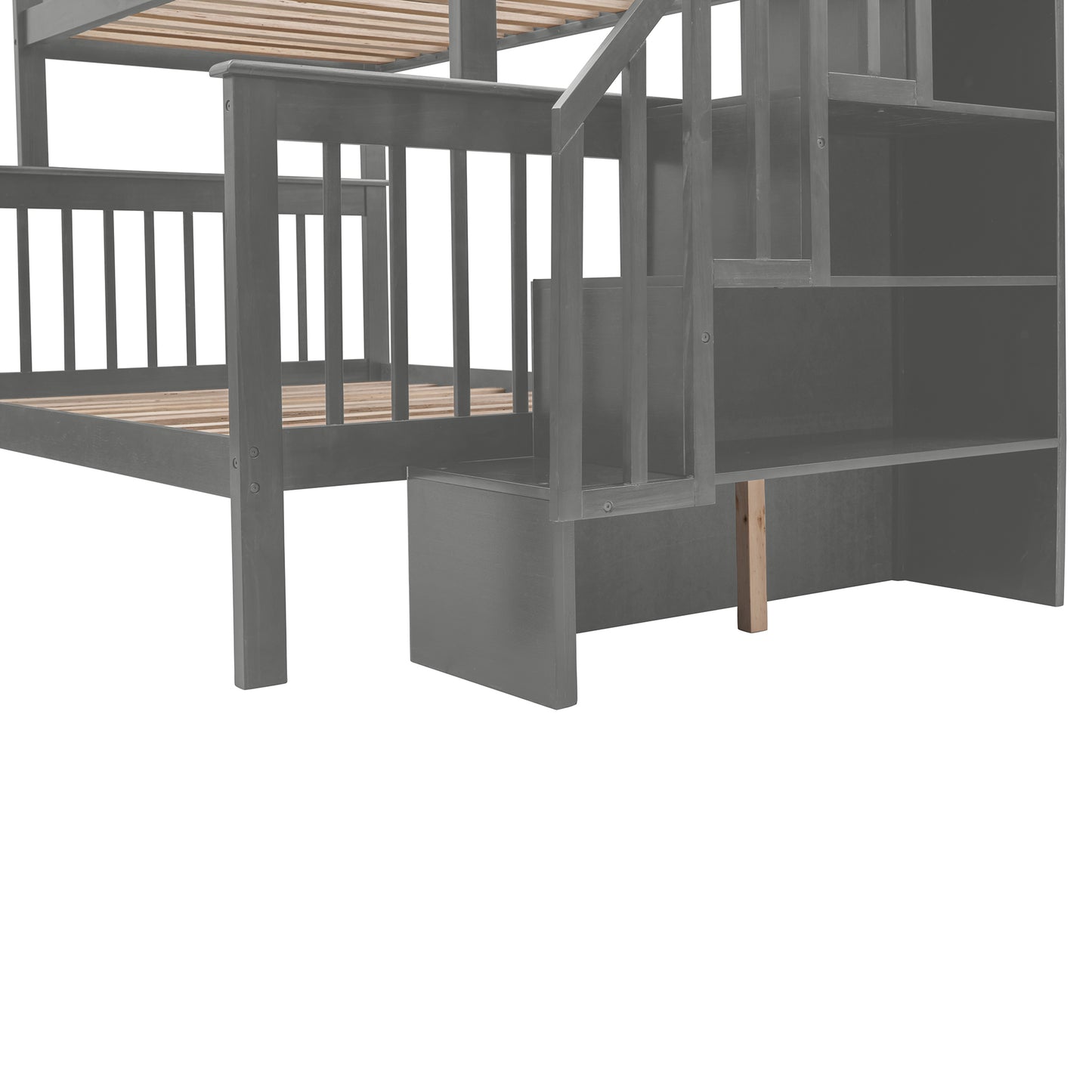 Stairway Gray Twin-Over-Full Bunk Bed with Drawer