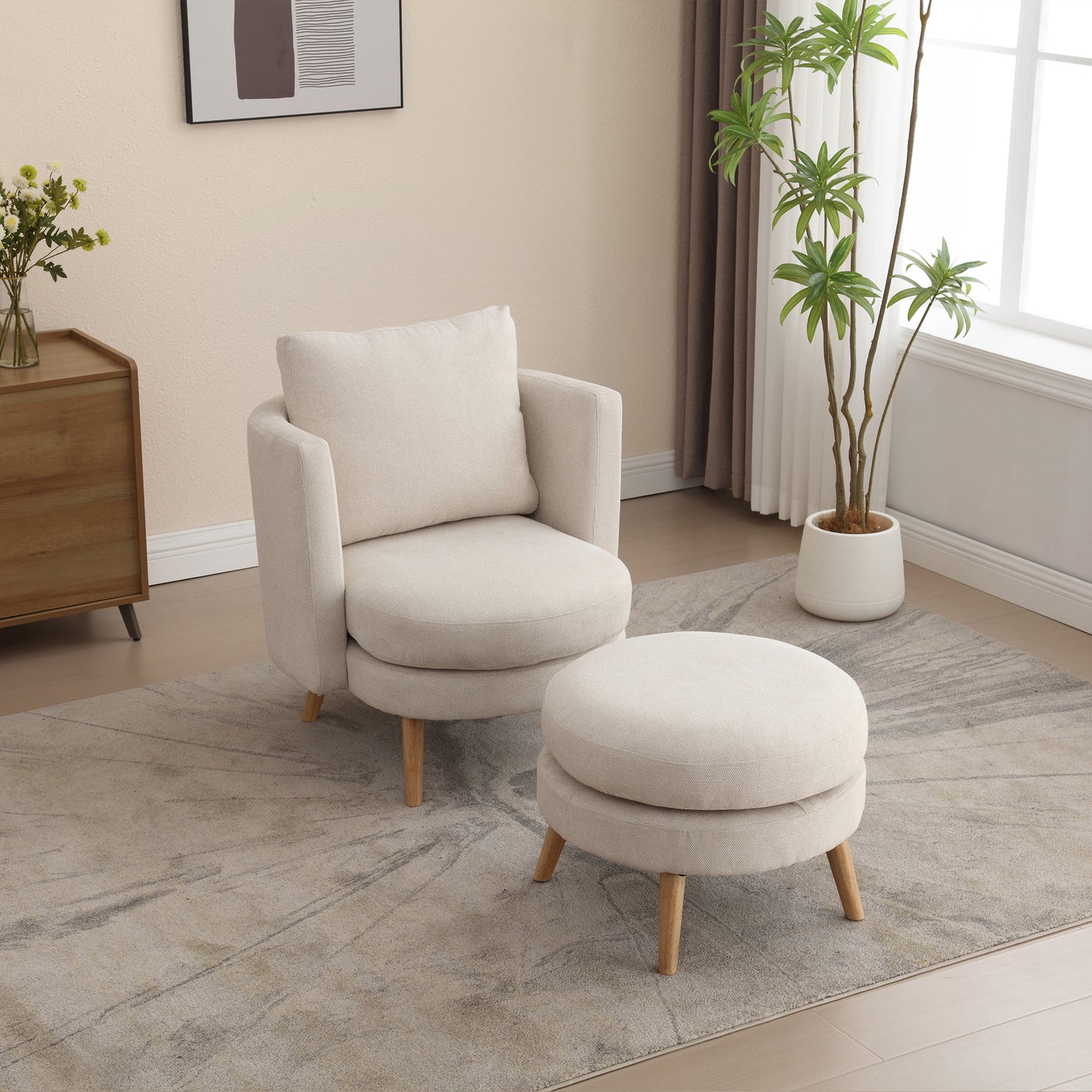 Benson Beige Accent Chair with Ottoman