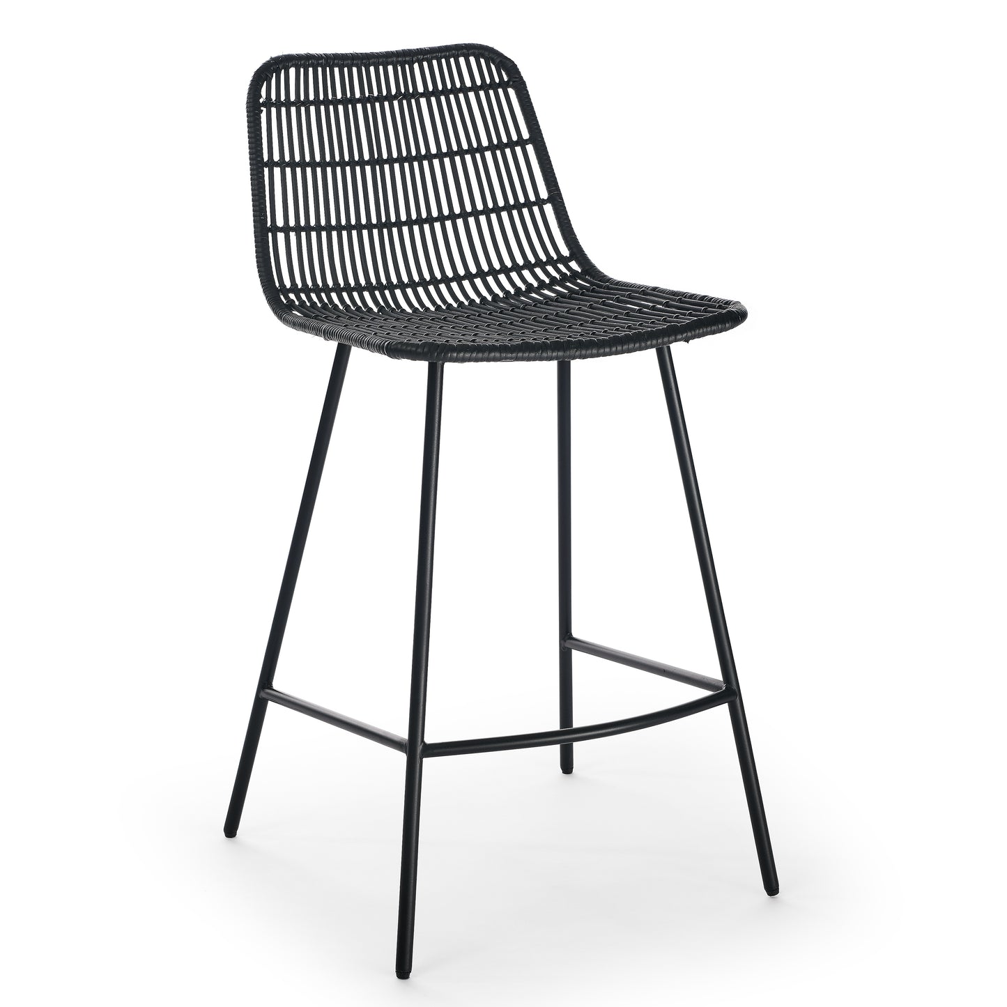 Black Rattan Counter High Chairs, Set of 2
