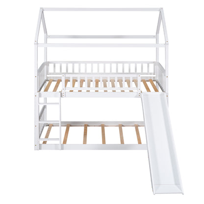 House White Twin Over Twin Bunk Bed with Slide