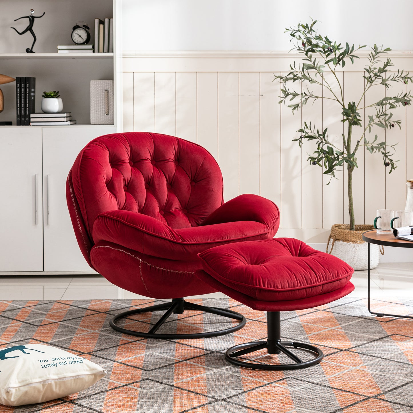 Marsh Red Accent Chair with Ottoman