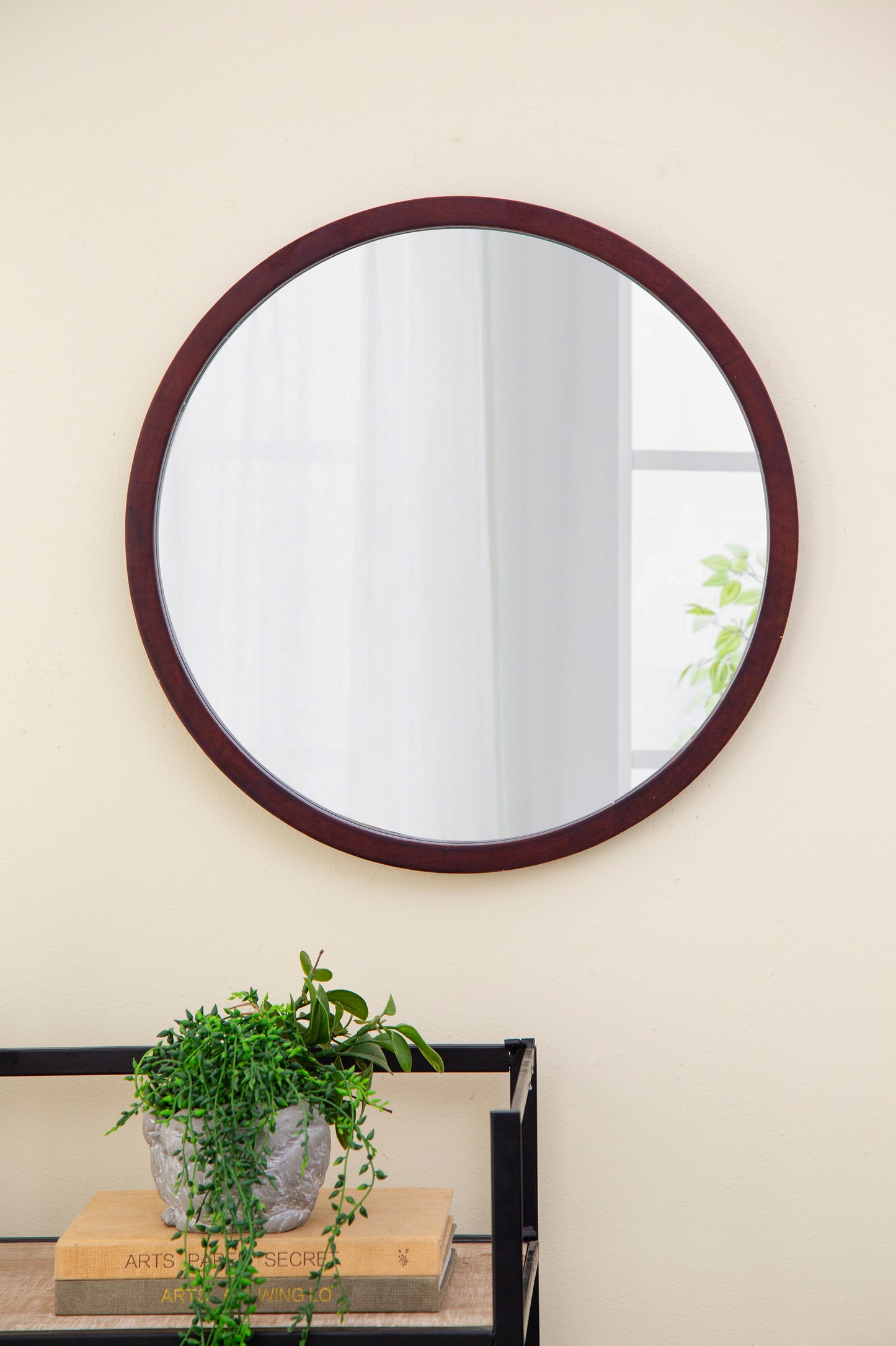 20" x 20" Circle Wall Mirror with Walnut Wooden Frame