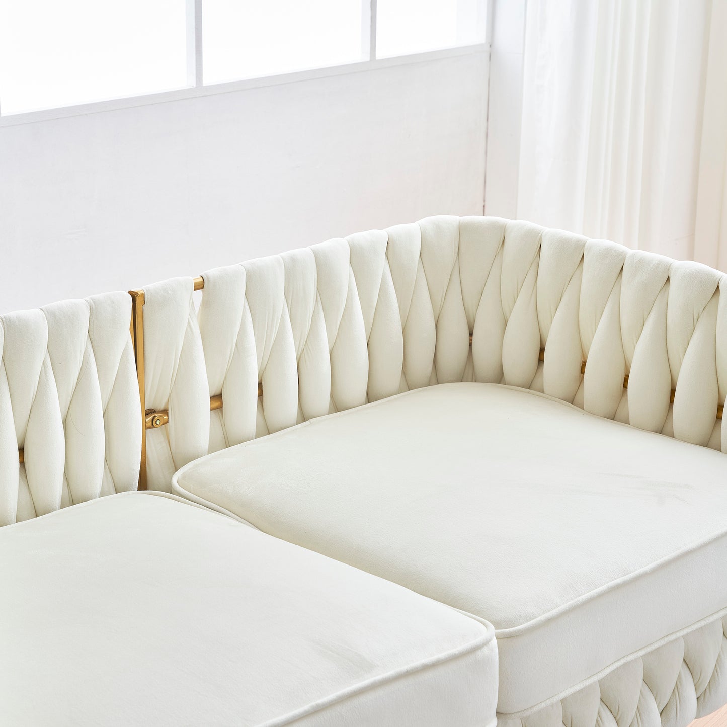 Denny White Velvet 2 Piece Sofa and Love Seat