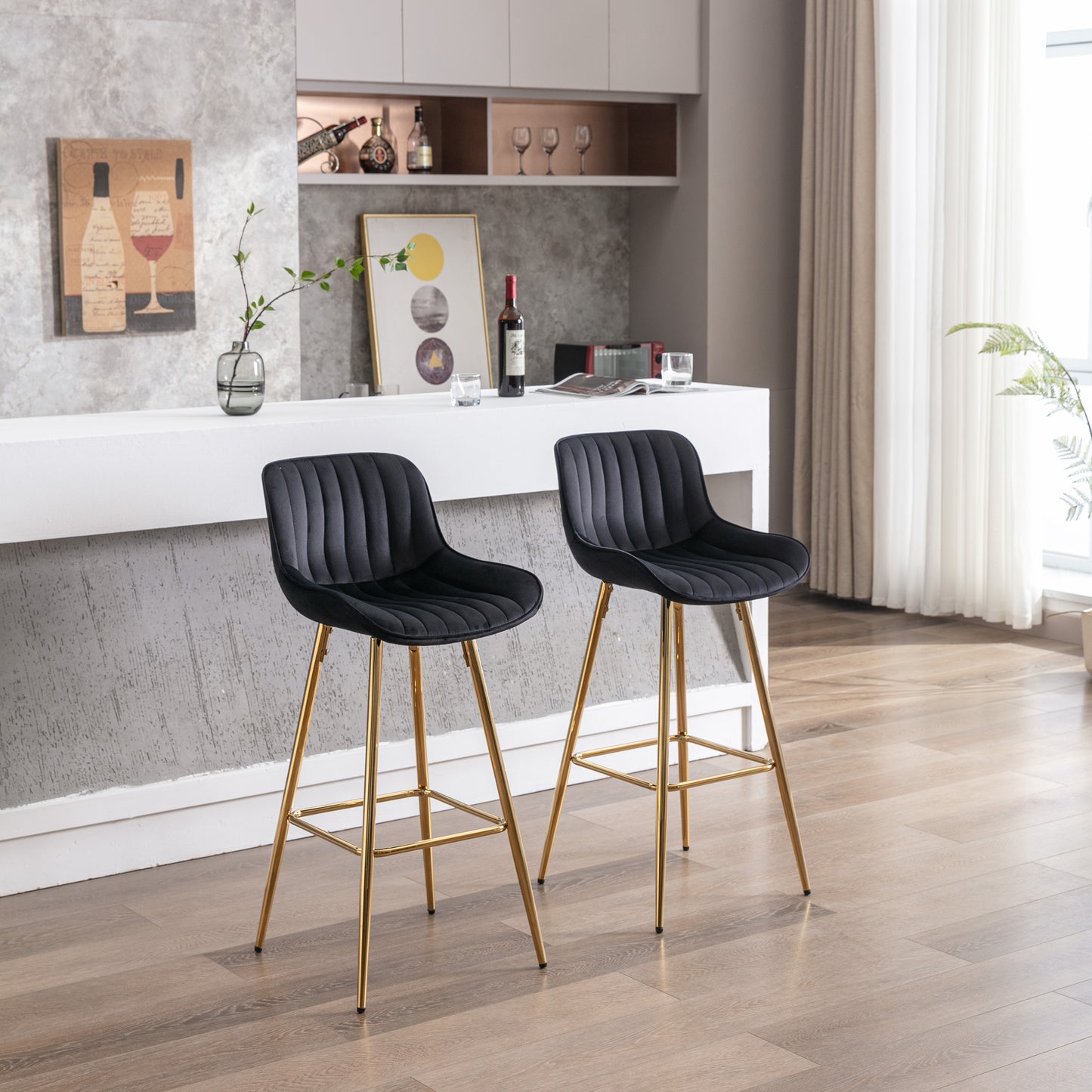 30" Set of 2 Bar Stools (black/gold)