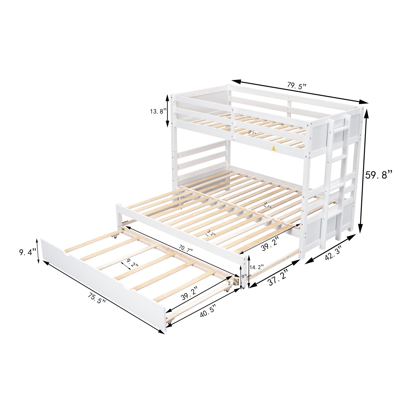 White Twin over Pull-out Bunk Bed with Trundle, White