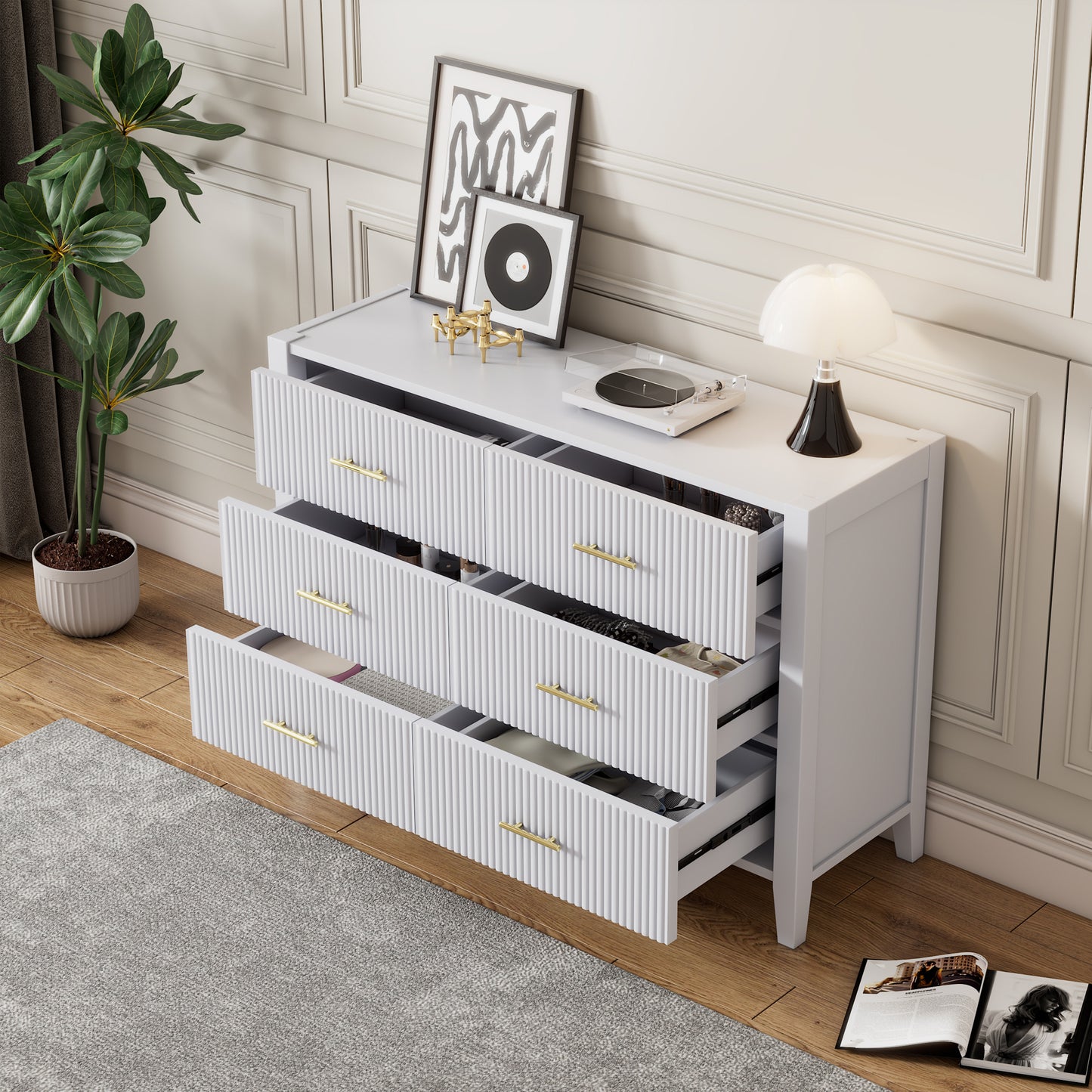 Stripe 6 Drawer Dresser (white)