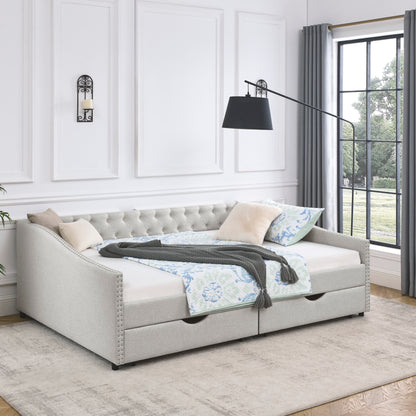 Button Beige Daybed with Drawers (queen)