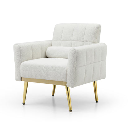Modern Comfy Tufted White Teddy Accent Chair