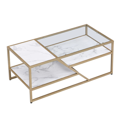 Golden Coffee Table with Storage Shelf