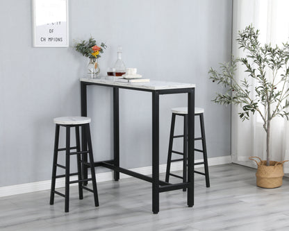 Faux Marble Black Counter High 3 Piece Dining Table