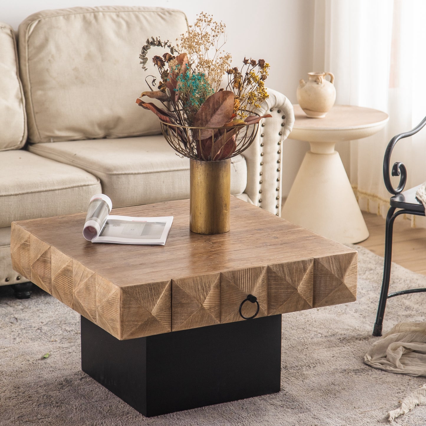 32" Three-dimensional Square Retro Coffee Table