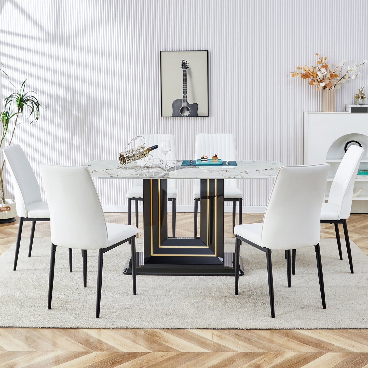 Willow 7-Piece Faux Marble Dining Table (white)