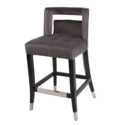 Atlanta Gray Suede Velvet 26" Barstool with Nailheads