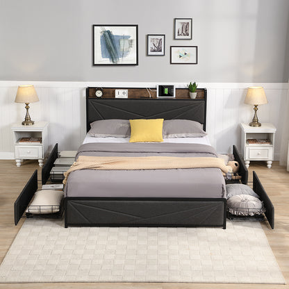 Lucia Storage Queen Bed (dark gray)