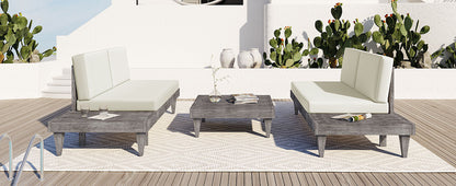 Outdoor 3-Piece Solid Wood Sectional Sofa Set