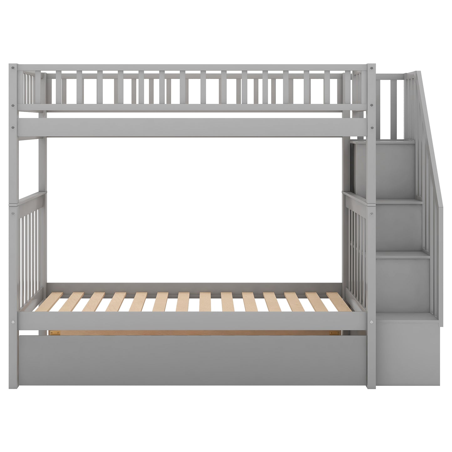 Gray Twin over Twin Bunk Bed with Trundle and Storage