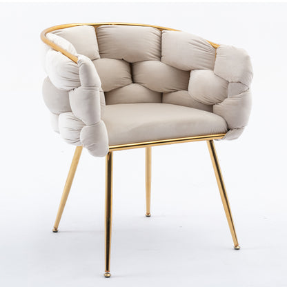 Stitch Beige Velvet Accent Chair