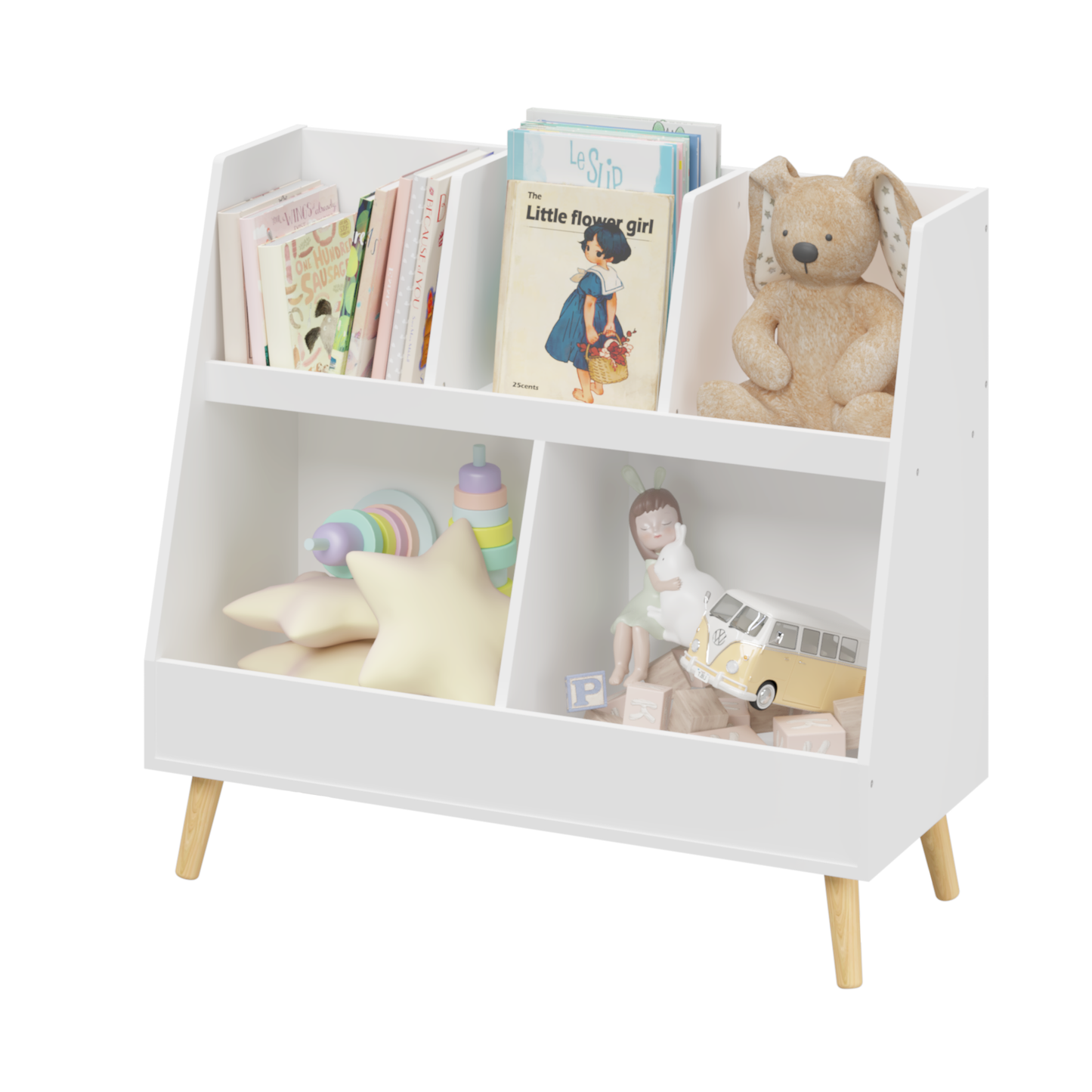 Kids Bookshelf 5 Cubbies (white)
