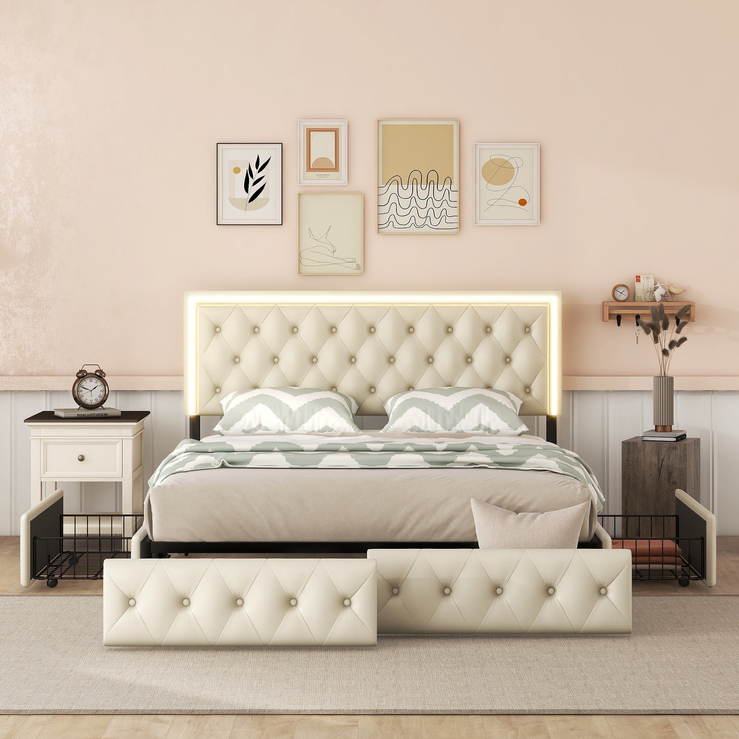 Eros Queen Bed (beige)