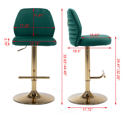 Rock Adjustable Bar Stool Set of 2 (green/gold)