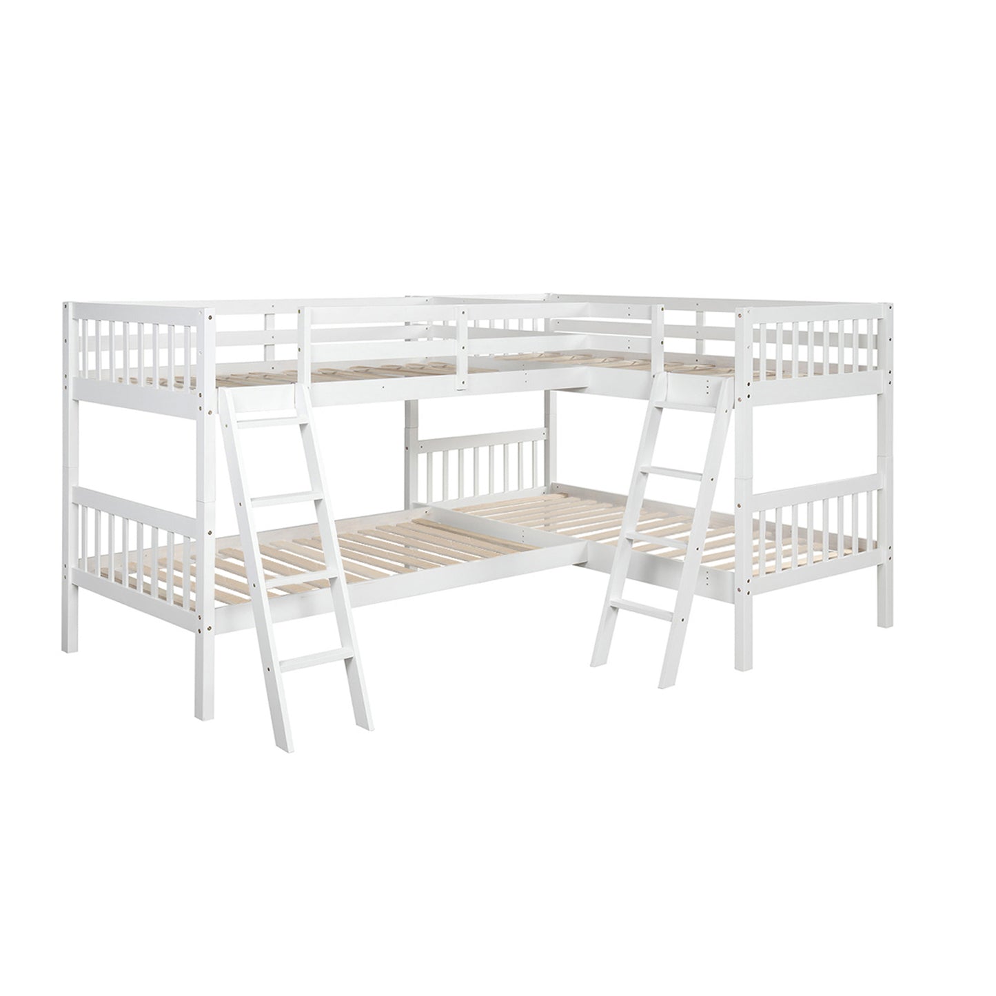 L-Shaped White Wood Twin Bunk Bed