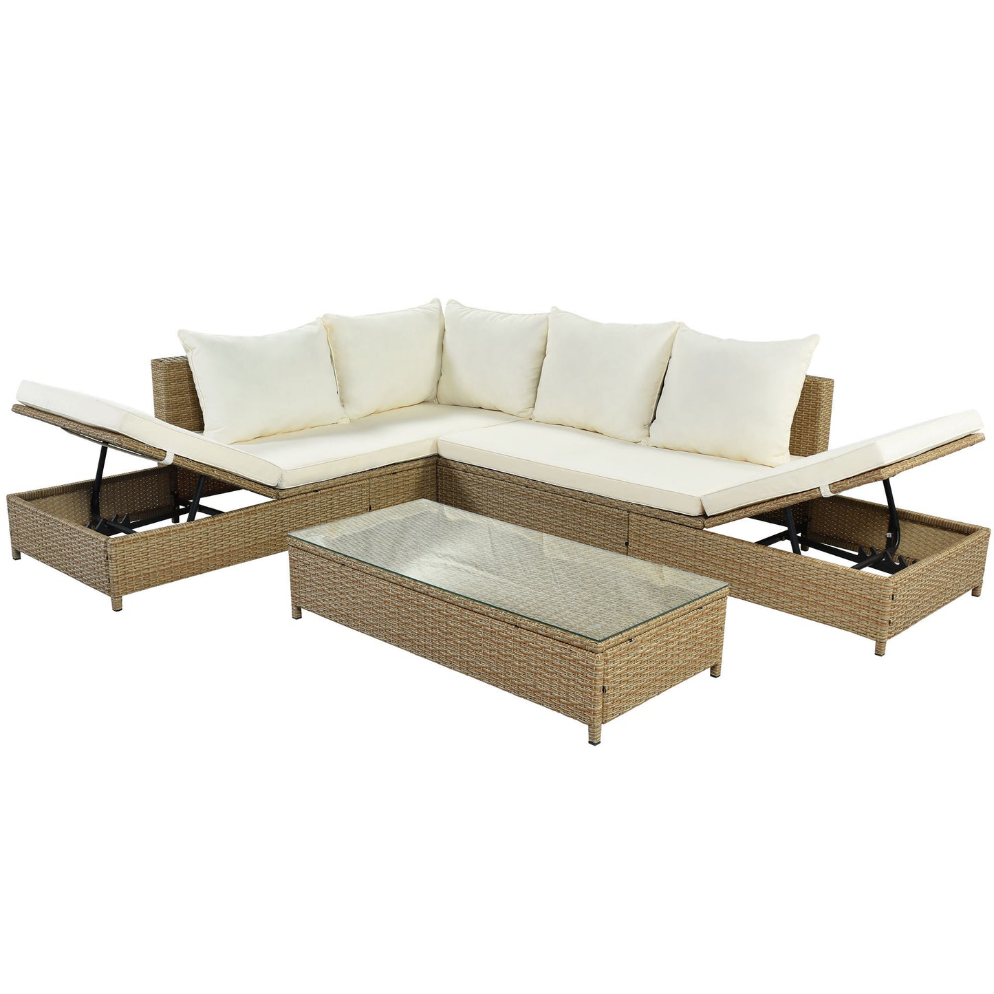 3-Piece Beige Rattan Sofa Set