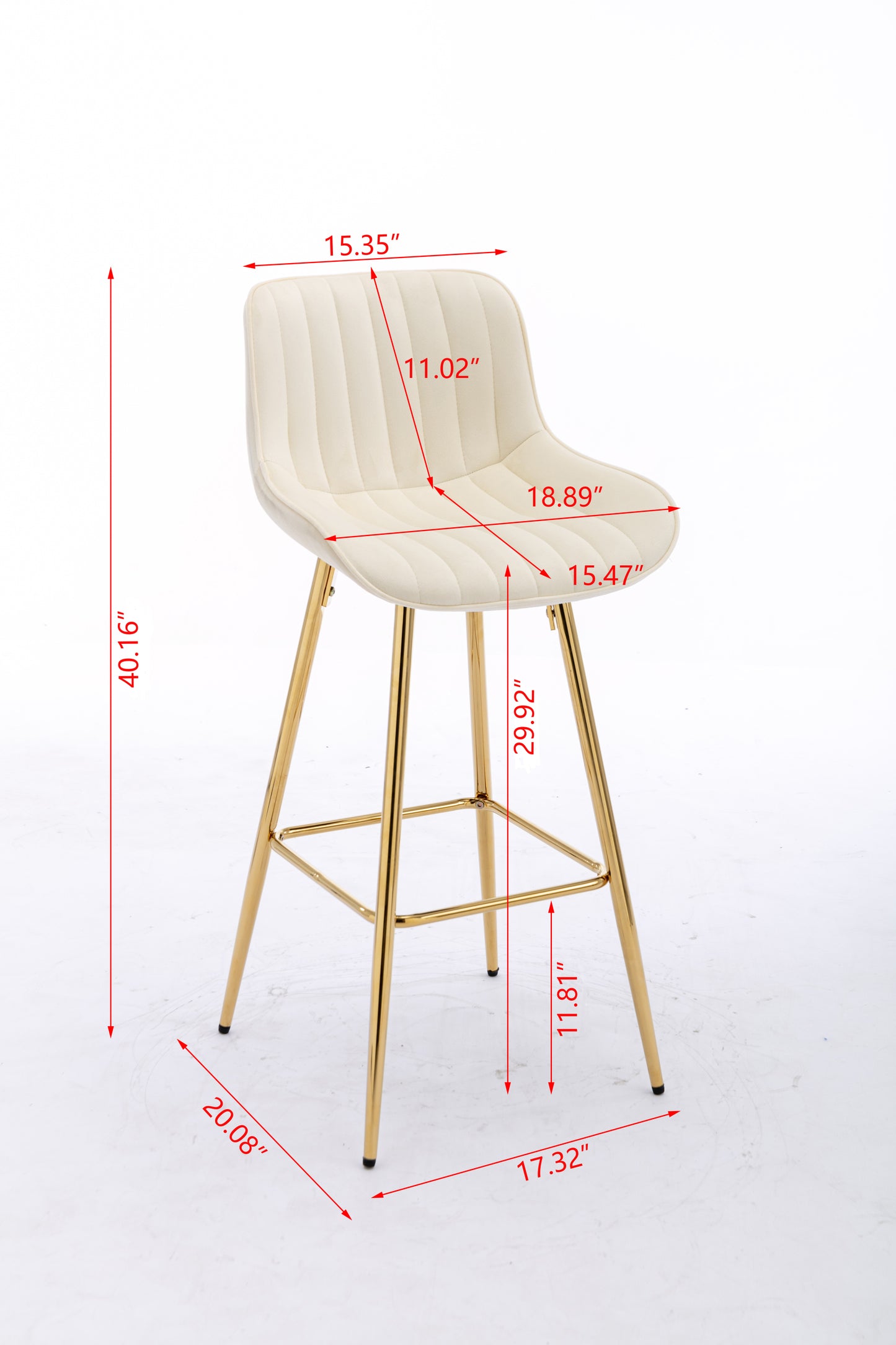 30" Set of 2 Bar Stools (cream/gold)