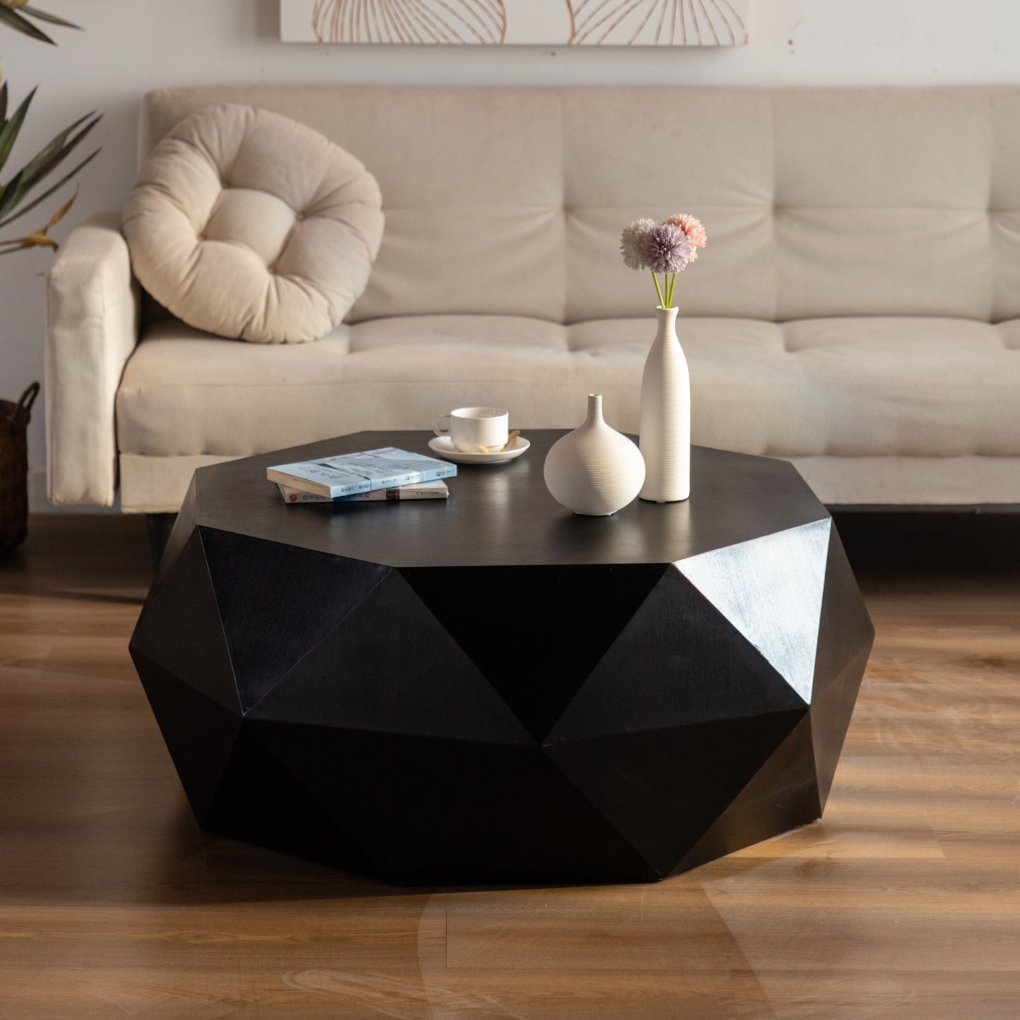 38" Three-dimensional Embossed Coffee Table (black)