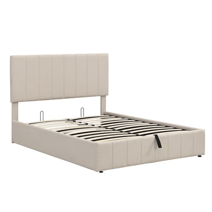 Lined Full Size Upholstered Platform Bed (beige)