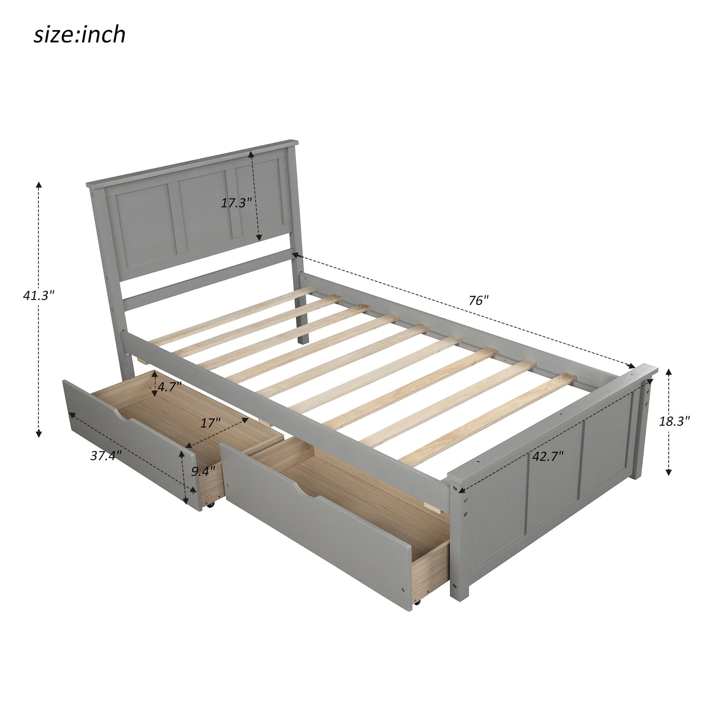 Gray Twin Platform Storage Bed