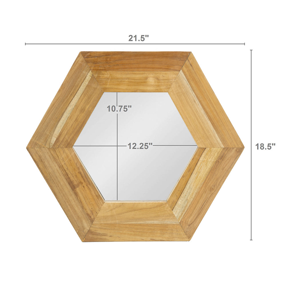 18.5" x 18.5" Hexagon Mirror with Natural Wood Frame