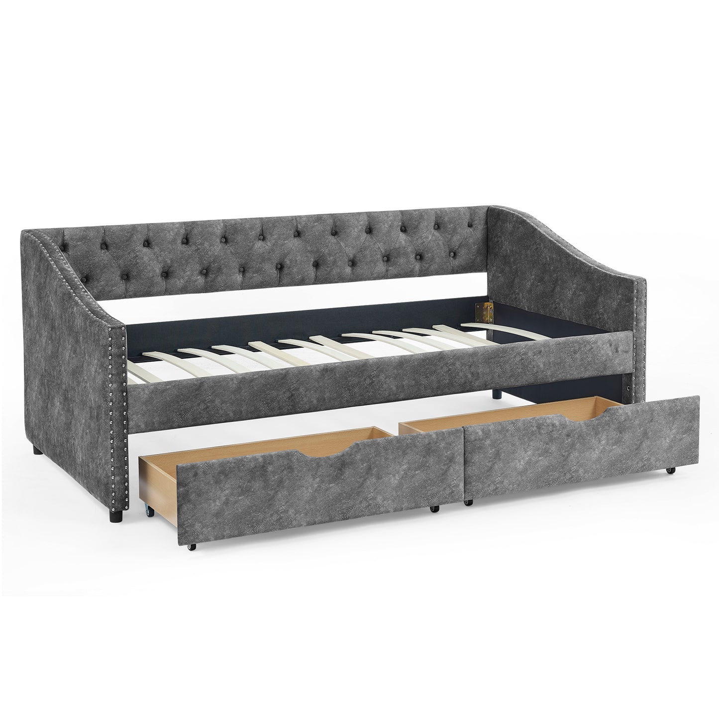 Buttoned Dark Gray Daybed with Drawers (twin)