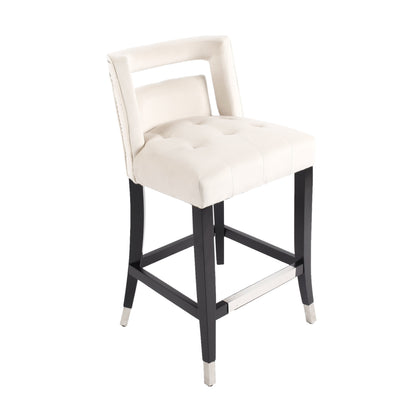 Atlanta Cream Suede Velvet 26" Barstool with Nailheads