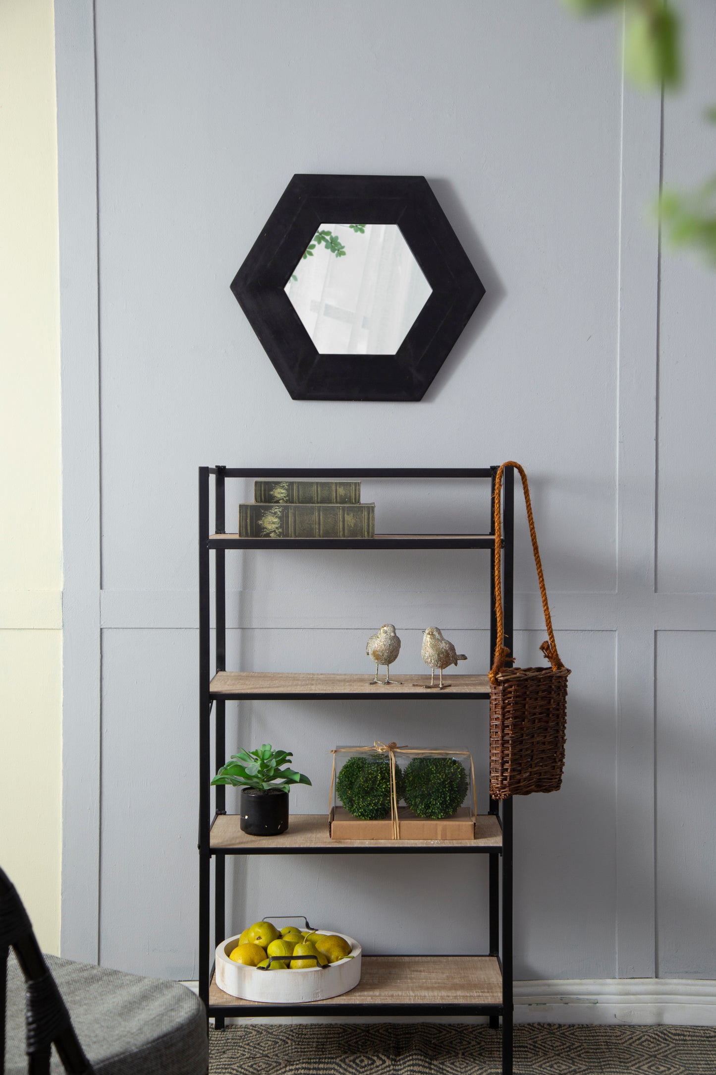 18.5" x 18.5" Hexagon Mirror with Black Wood Frame