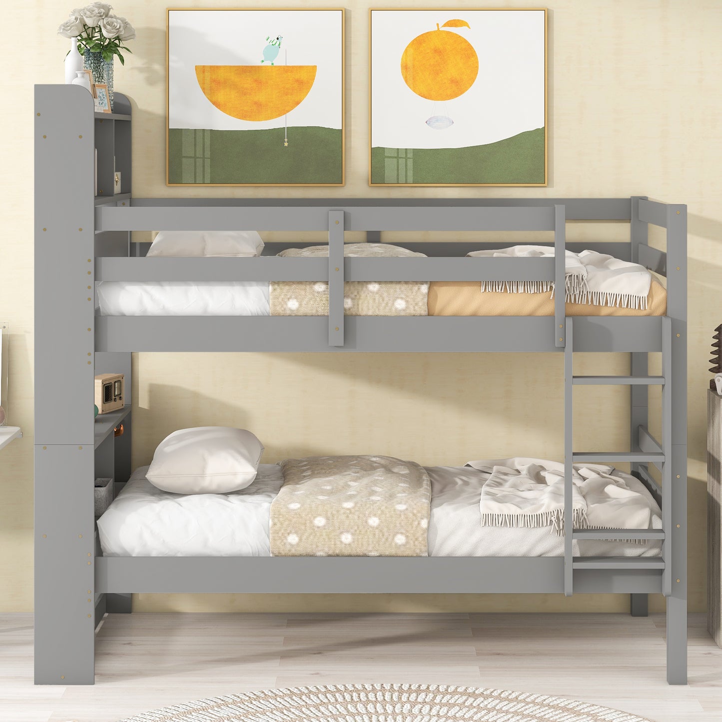 Bookcase Gray Twin Over Twin Bunk Bed