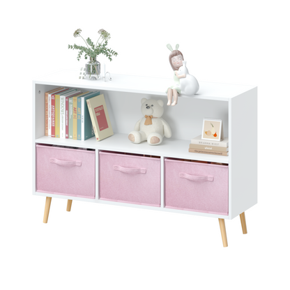 Kids bookcase with Collapsible Fabric Drawers (pink)