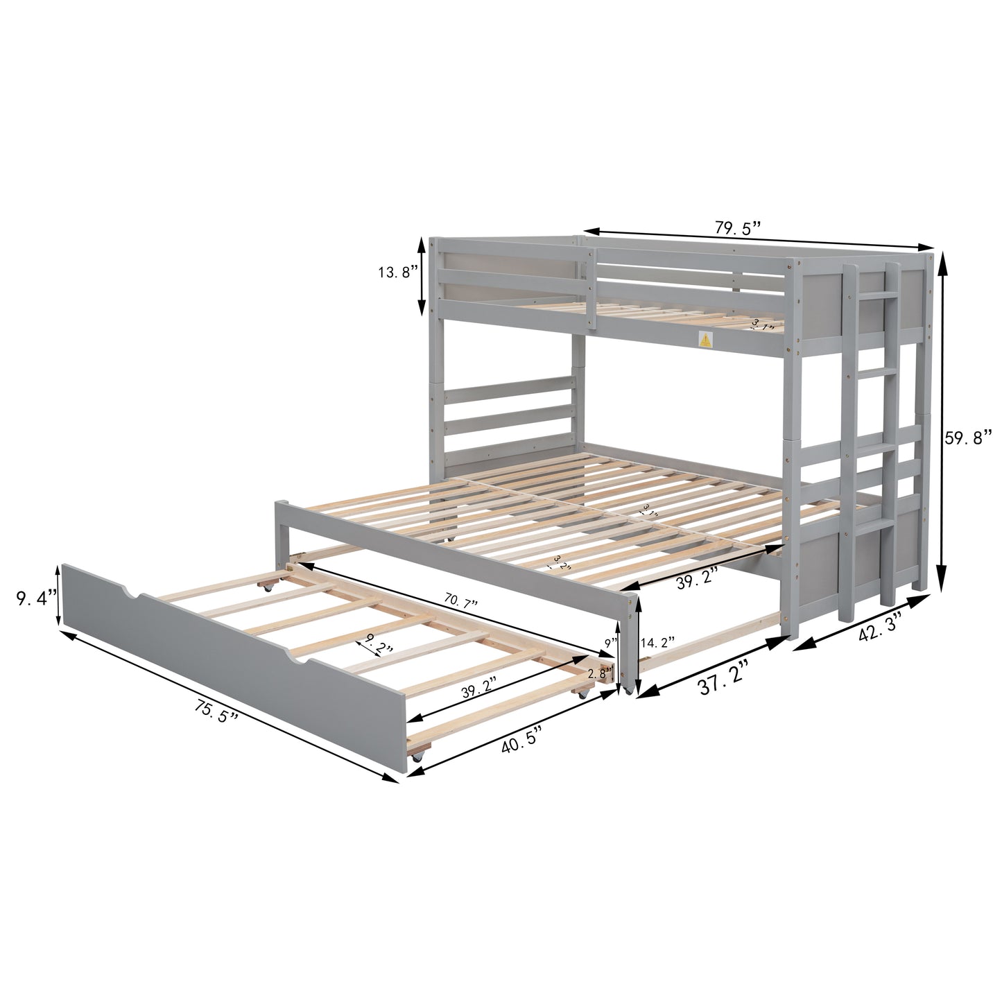 Gray Twin over Pull-out Bunk Bed with Trundle