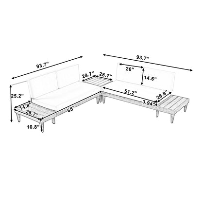 Outdoor 3-Piece Solid Wood Sectional Sofa Set