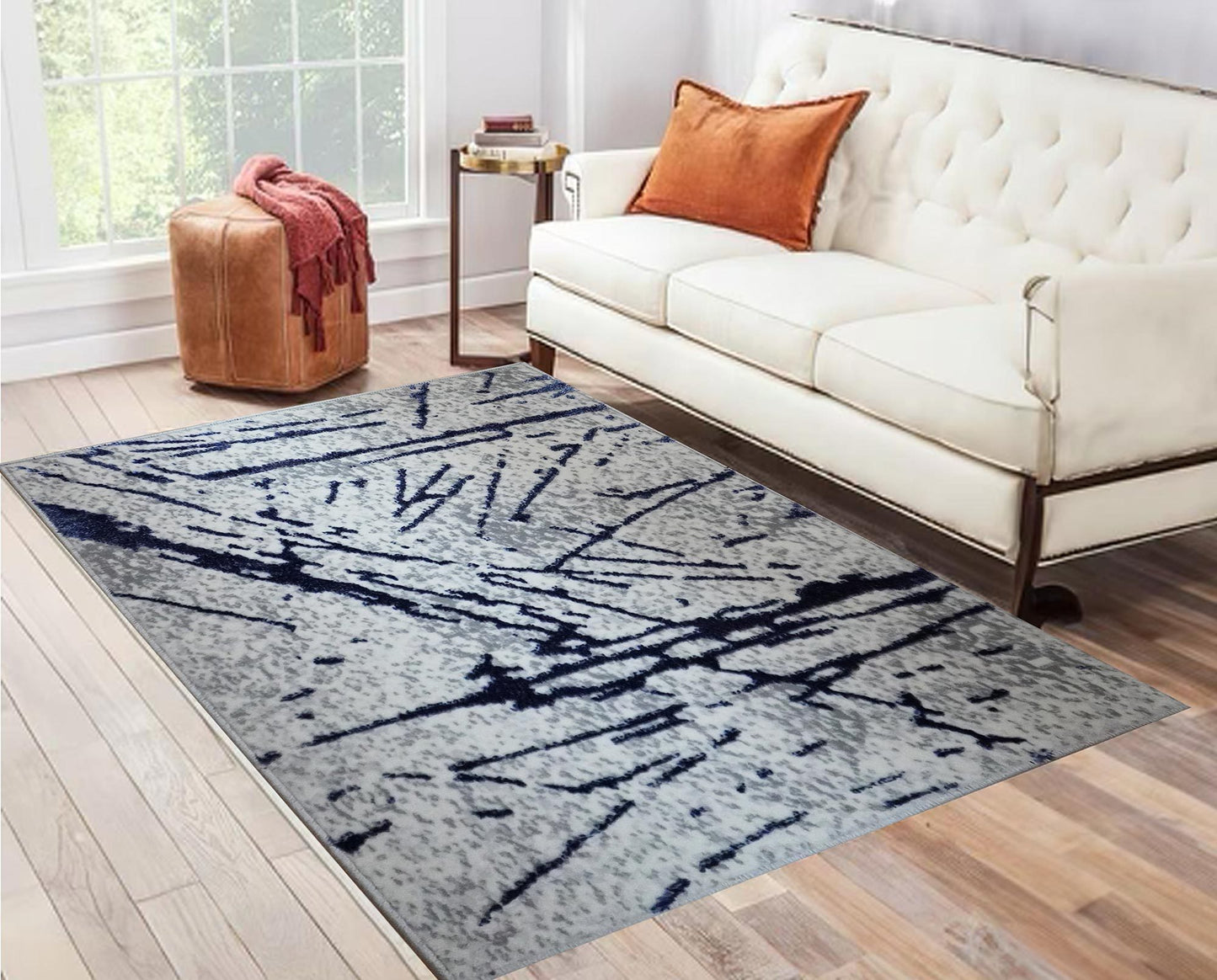 Shifra Area Rug Gray with Navy Blue 9X12
