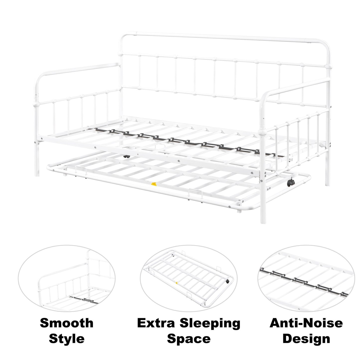 Metal White Daybed with Trundle Frame (twin)