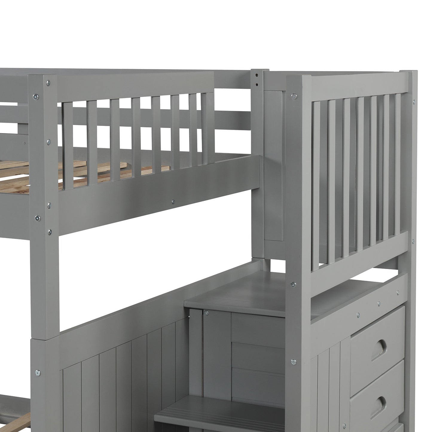 Gray Full over Full Bunk Bed with Twin Size Trundle