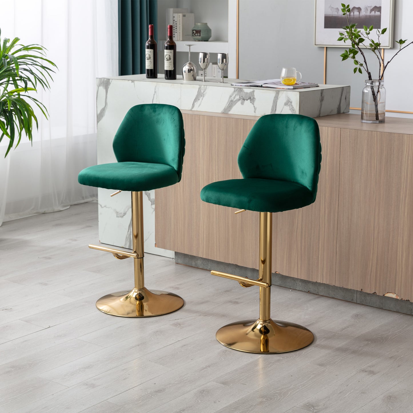 Rock Adjustable Bar Stool Set of 2 (green/gold)