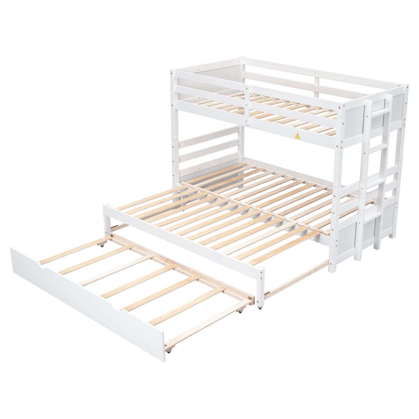 White Twin over Pull-out Bunk Bed with Trundle, White