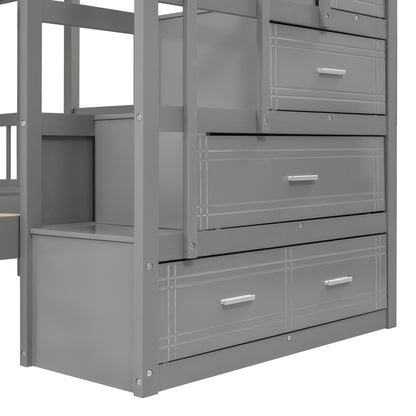 Triple Full Over Twin & Twin Bunk Bed Gray