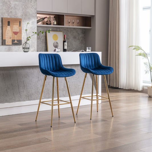 30" Set of 2 Bar Stools (blue/gold)