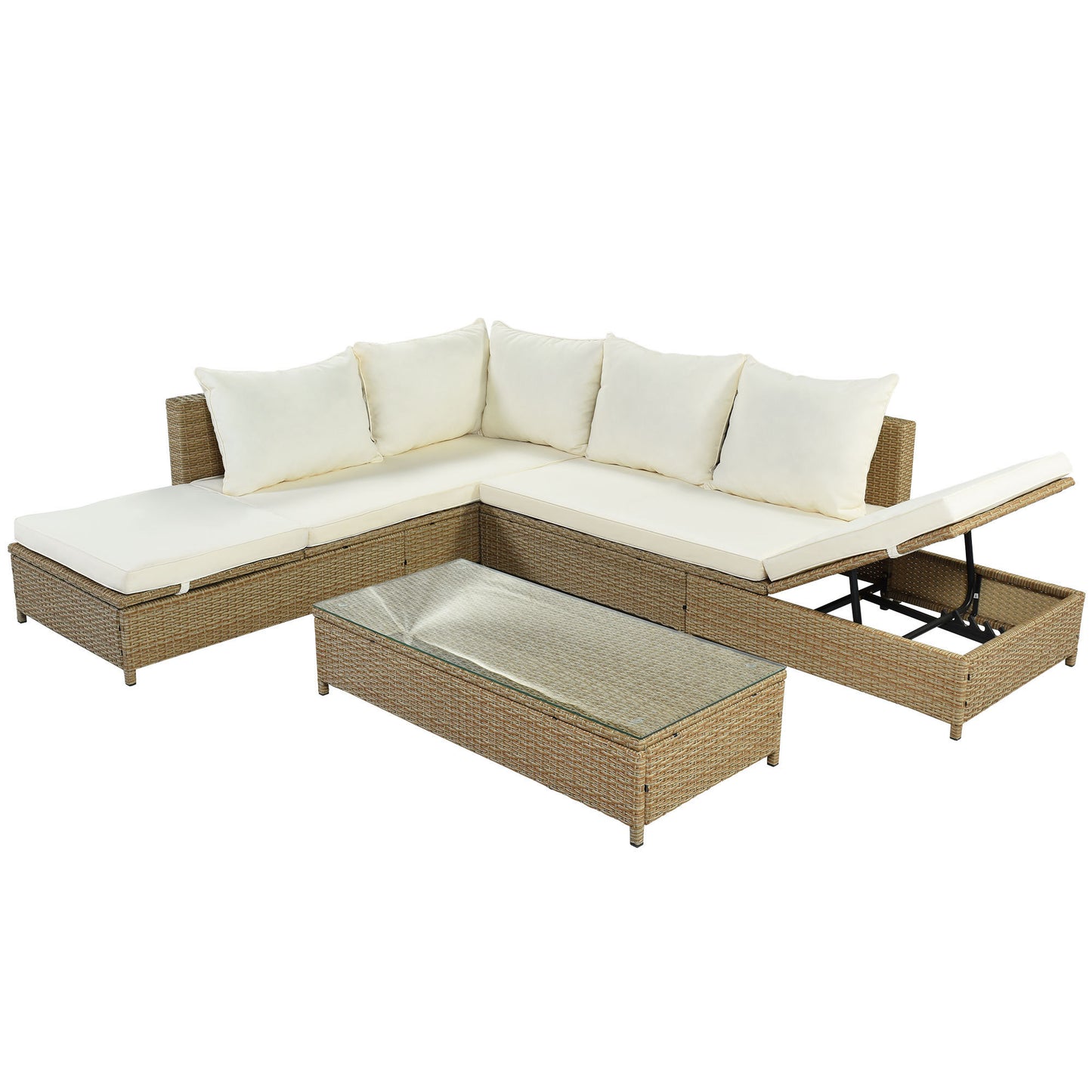 3-Piece Beige Rattan Sofa Set