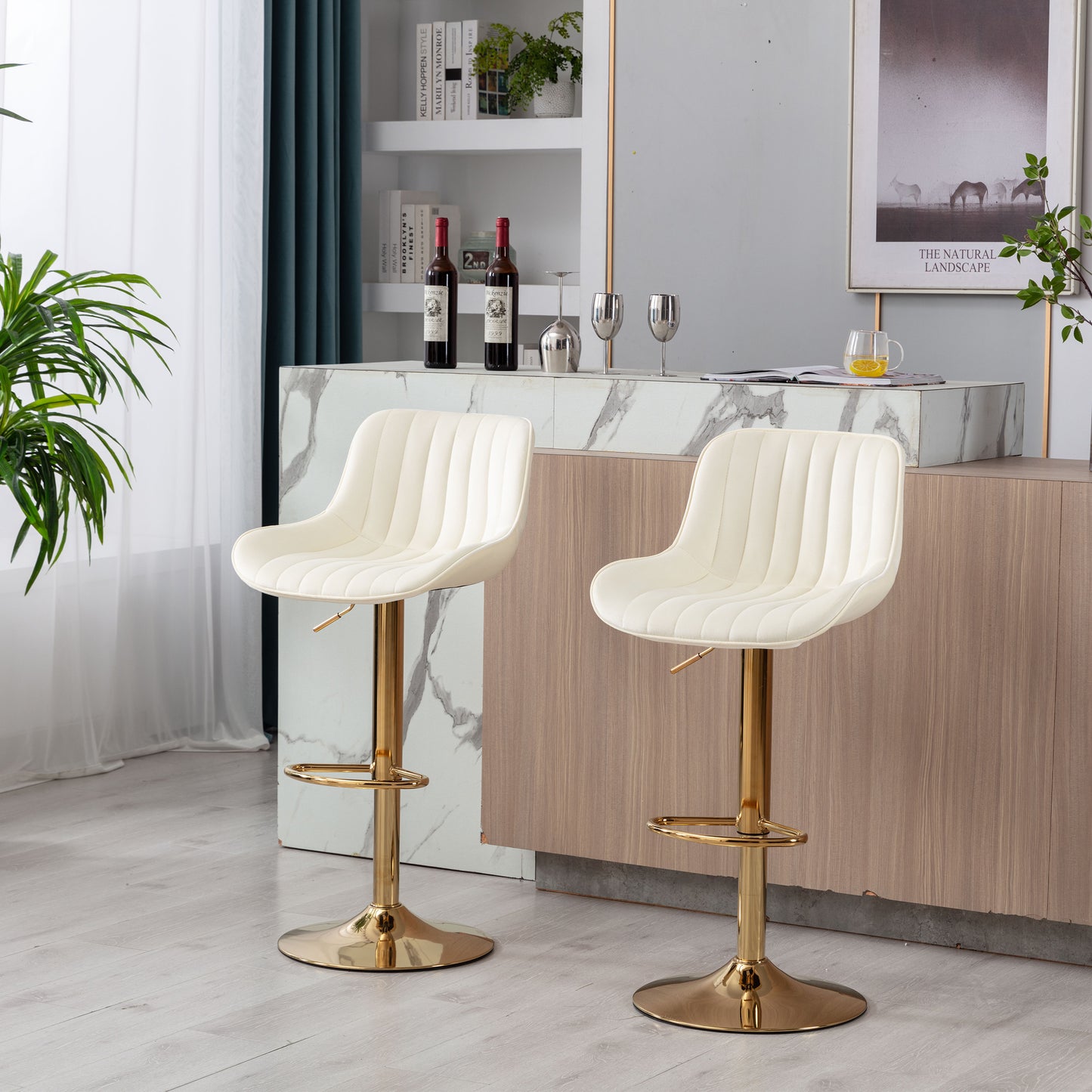 Wave Adjustable Bar Stools Set of 2 (ivory)