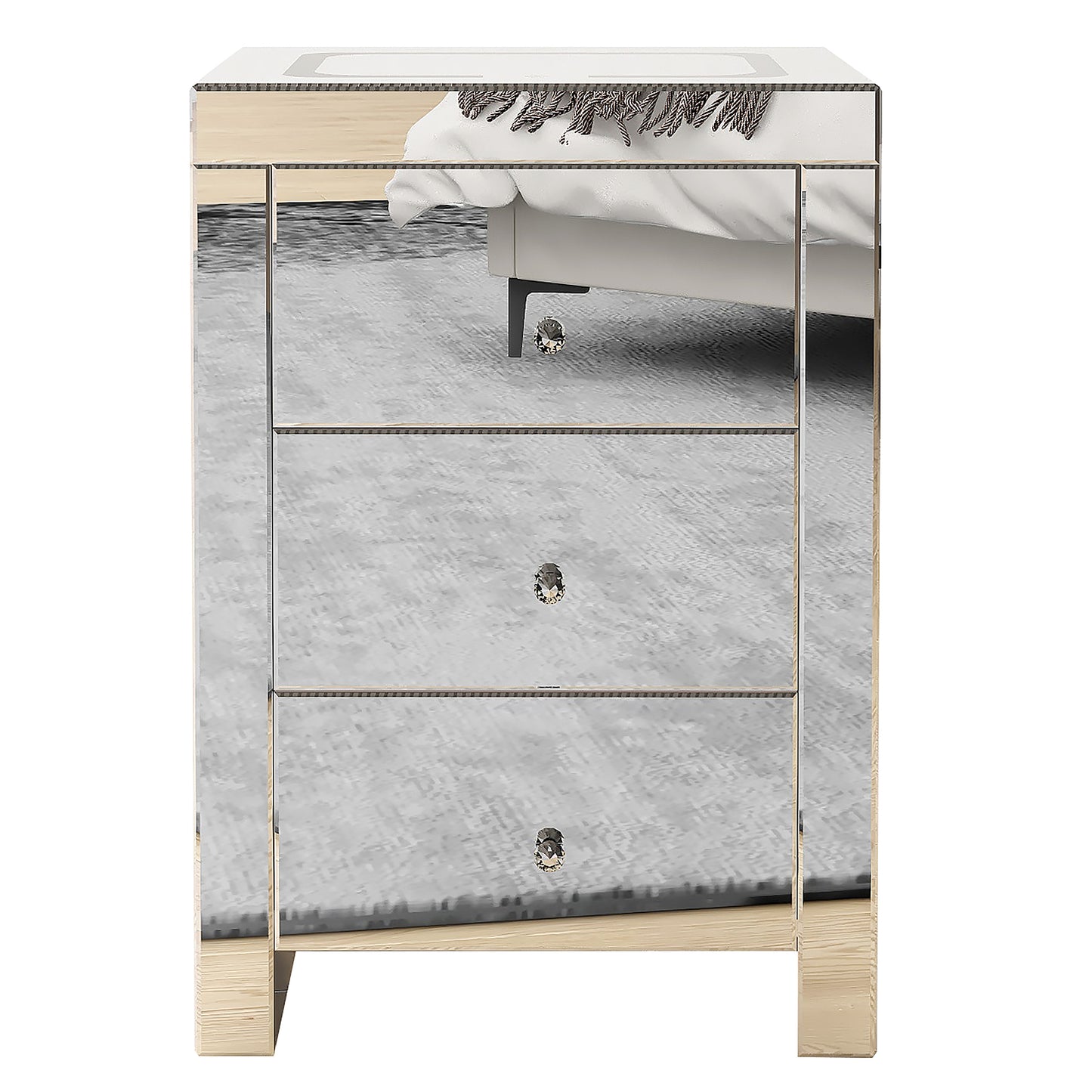 Silver glass nightstand for living room, shining bedside table with wireless charging and charging ports